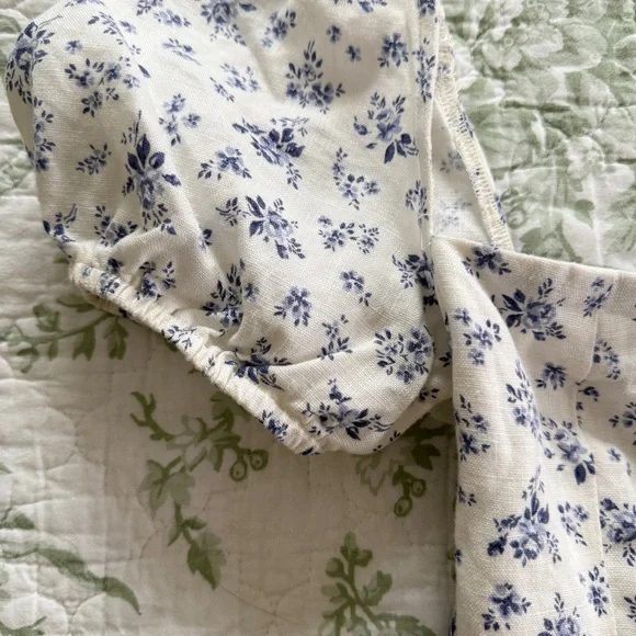 Reformation Casterly Linen Puff Sleeve Tie Back Top Madeline Floral Print Size 4 - Picture 5 of 8